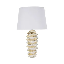 Lampade Da Tavolo > Dmora Lampada da tavolo Ashcan, 33x33 h53 cm, Bianco e Oro Oro, Bianco