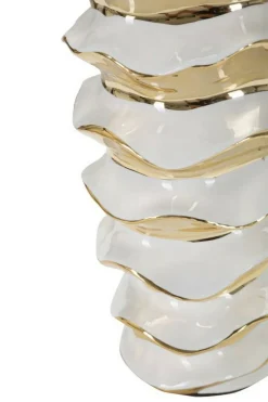 Lampade Da Tavolo > Dmora Lampada da tavolo Ashcan, 33x33 h53 cm, Bianco e Oro Oro, Bianco