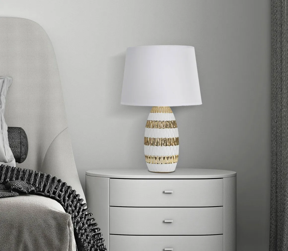 Lampada da tavolo Barr, 33x33 h50 cm, Bianco e Oro