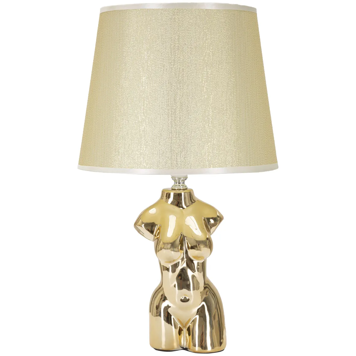 Lampade Da Tavolo > Dmora Lampada da Tavolo Beige oro Necessaria 1 Lampadina Attacco e27, Paralume - Fale Oro, Beige