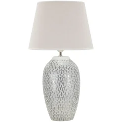 Lampade Da Tavolo > Dmora Lampada da Tavolo Bianco Argento Necessaria 1 Lampadina Attacco e27, Paralume - Balosemo Argento, Bianco