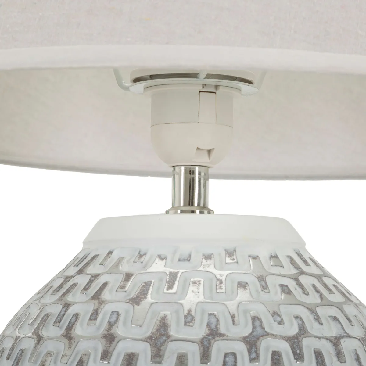 Lampade Da Tavolo > Dmora Lampada da Tavolo Bianco Argento Necessaria 1 Lampadina Attacco e27, Paralume - Balosemo Argento, Bianco