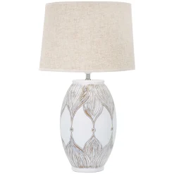 Lampada da Tavolo Bianco Beige Necessaria 1 Lampadina Attacco e27, Paralume - Batabaga