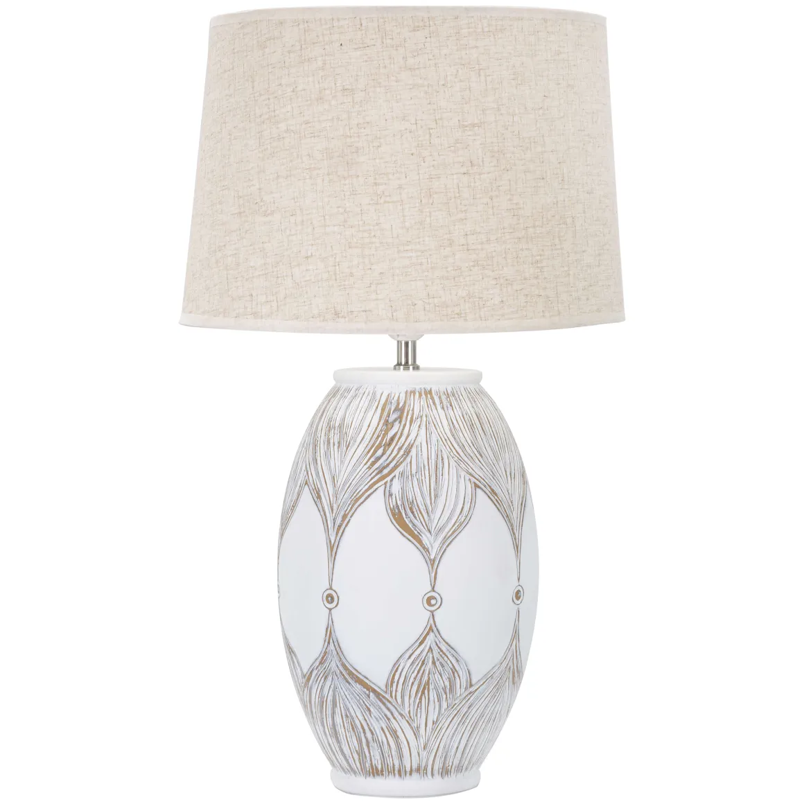 Lampada da Tavolo Bianco Beige Necessaria 1 Lampadina Attacco e27, Paralume - Batabaga