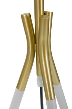 Lampade Da Tavolo > Dmora Lampada da tavolo Gongbi, 28x28 h57 cm, Bianco e Oro Oro, Bianco