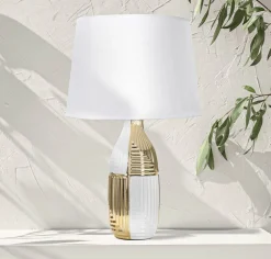 Lampada da tavolo Mondriam, Bianco e Oro, 33x33 h54 cm
