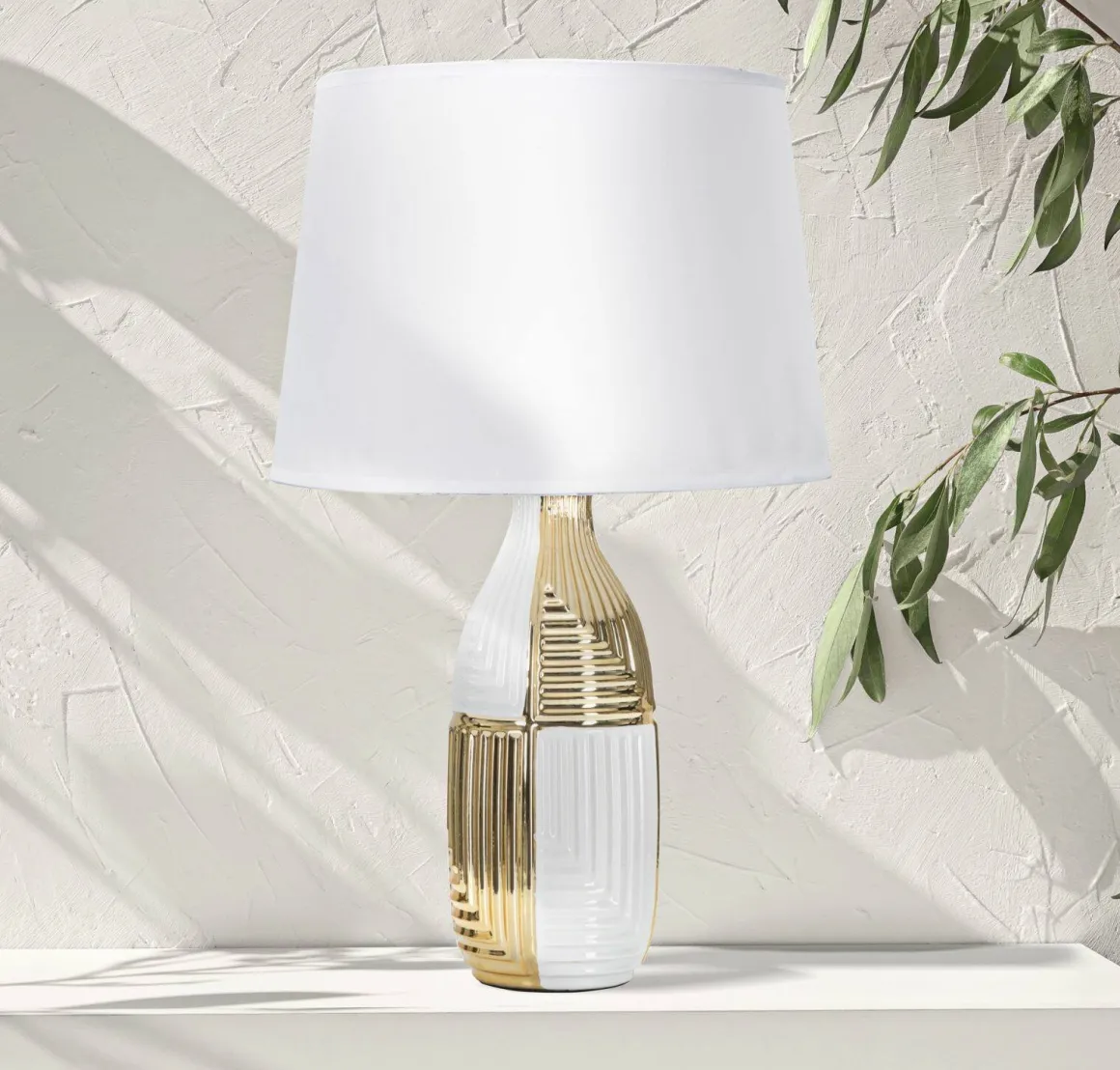Lampada da tavolo Mondriam, Bianco e Oro, 33x33 h54 cm