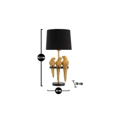 Lampada da Tavolo oro Nero Decorazione con Pappagalli Attacco e27, Paralume - Paia