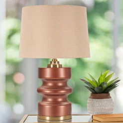 Lampade Da Tavolo > Dmora Lampada da Tavolo Rosa Marrone Necessaria 1 Lampadina Attacco e27, Paralume - Uig Marrone, Rosa