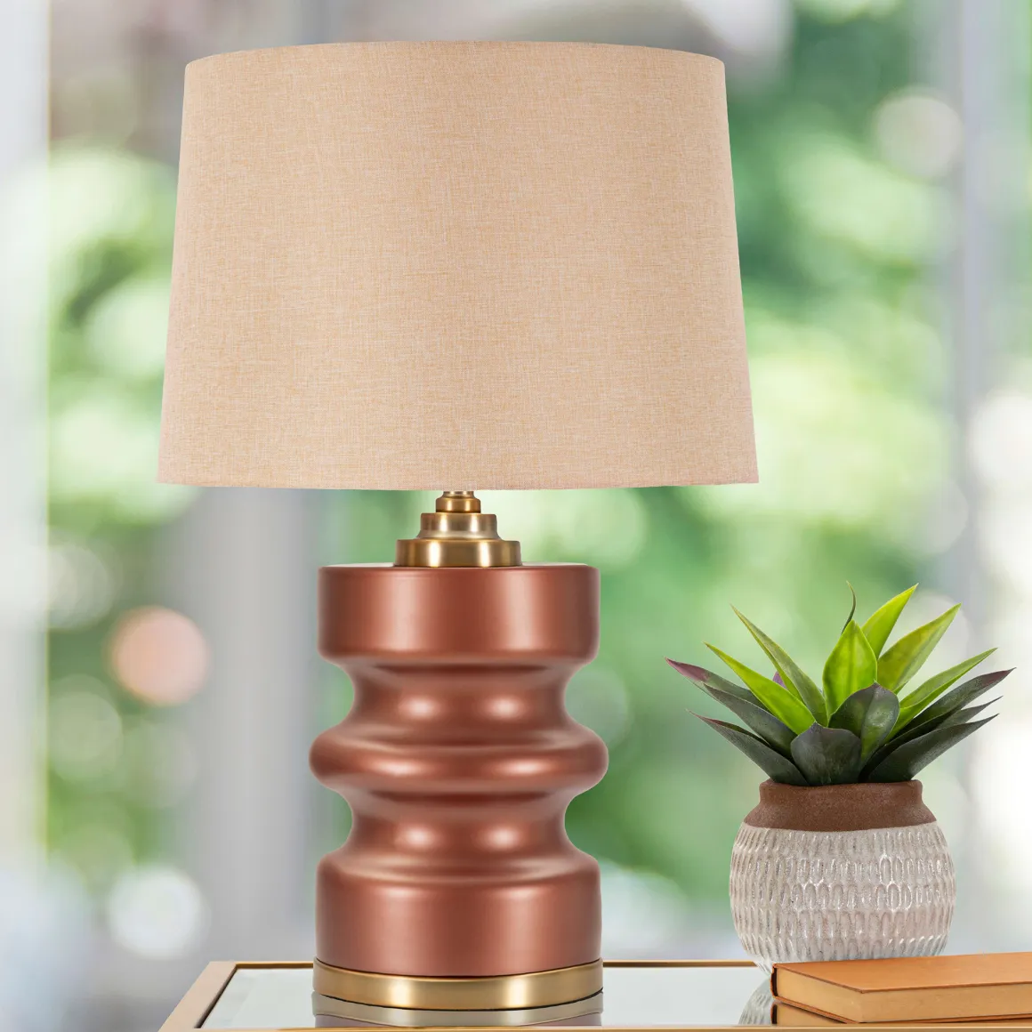 Lampada da Tavolo Rosa Marrone Necessaria 1 Lampadina Attacco e27, Paralume - Toberm