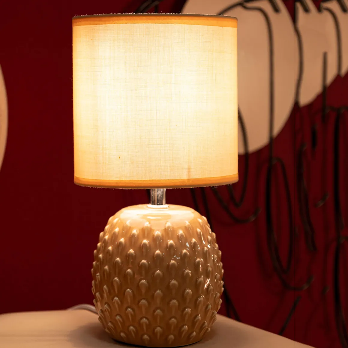 Lampada da Tavolo Rosa Necessaria 1 Lampadina Attacco e14, Paralume - Ketchi