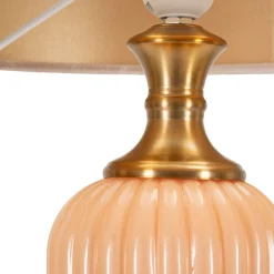 Lampada da Tavolo Rosa Perlato Rosa Salmone Necessaria 1 Lampadina Paralume, Attacco e27 - Fapa