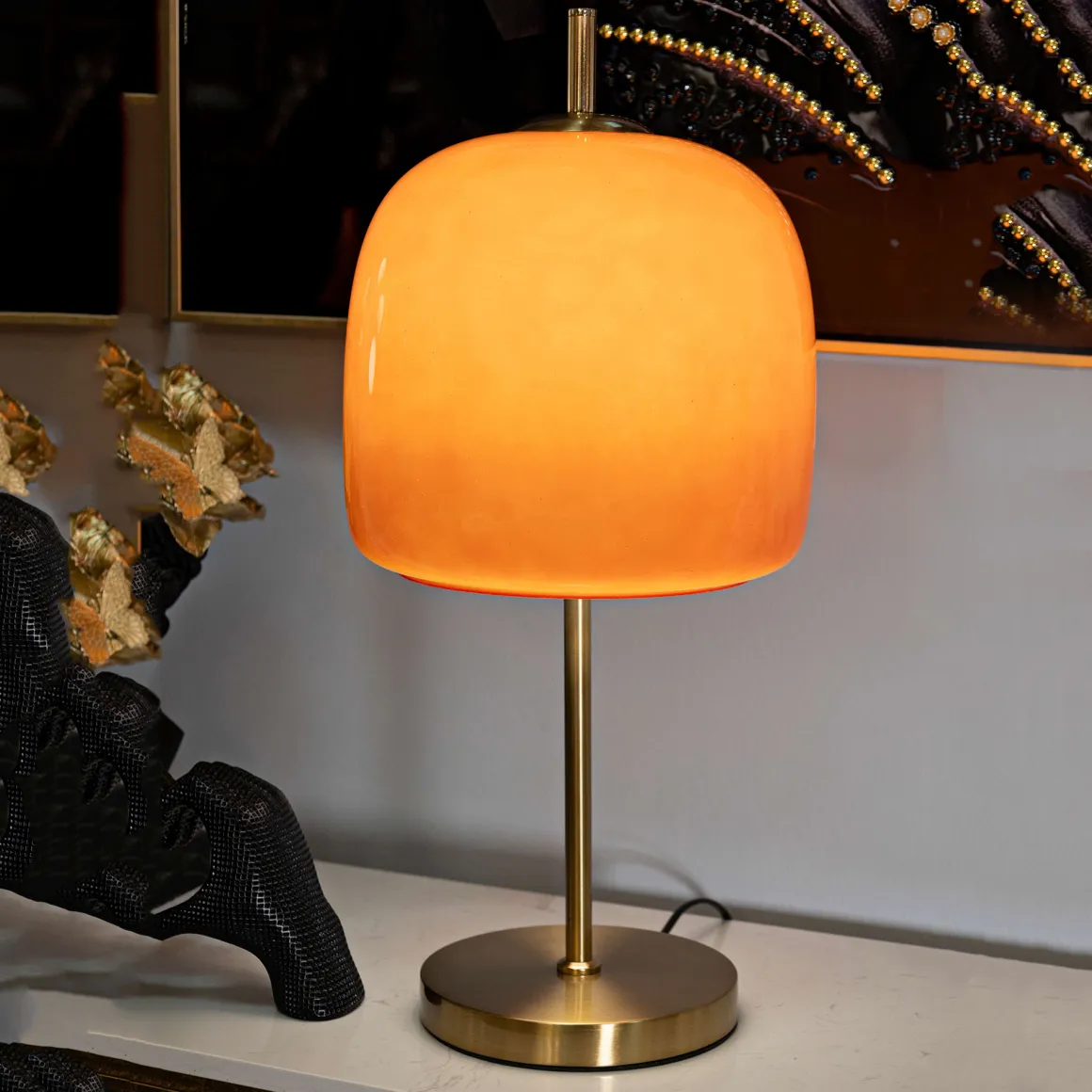 Lampada da Tavolo Rosso oro Necessaria 1 Lampadina Attacco e27, Paralume - Ptuj