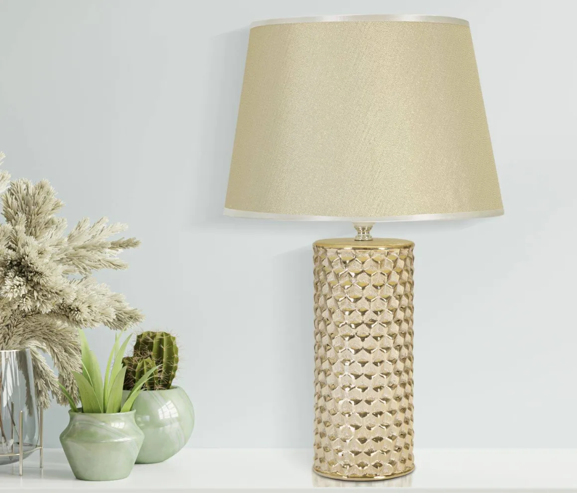 Lampada da tavolo Supreme, Bianco e Oro, 30x30 h48 cm