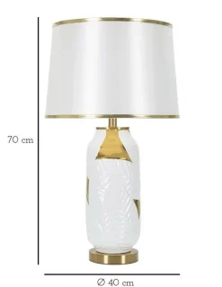 Lampade Da Tavolo > Dmora Lampada da tavolo Trompe, 40x40 h70 cm, Bianco e Oro Oro, Bianco
