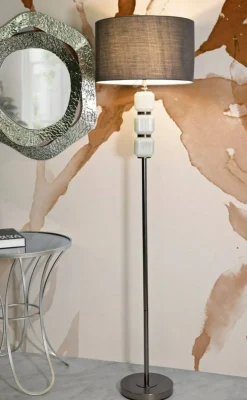 Lampade Da Terra > Dmora Lampada da terra Andevenno, 43x43 h163 cm, Bianco e Grigio Nero, Grigio