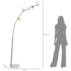 Lampade Da Terra > Dmora Lampada da Terra Bianco Marmo oro Necessarie 6 Lampadine Attacco e14, Interruttore Pedaliera - Bale Oro, Bianco Marmo