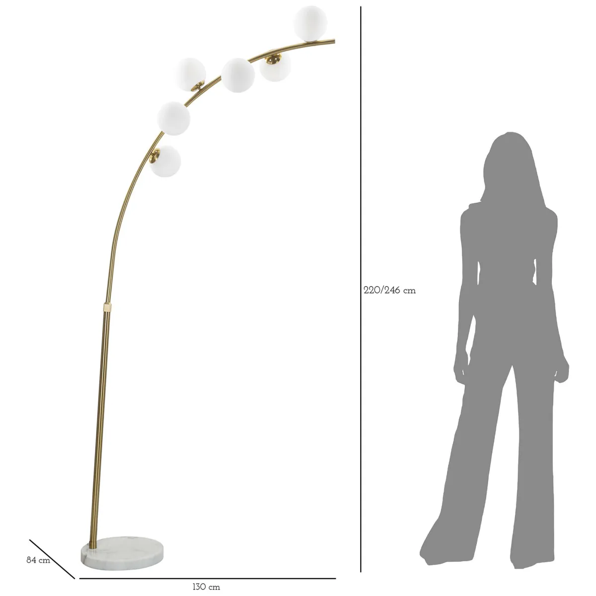 Lampade Da Terra > Dmora Lampada da Terra Bianco Marmo oro Necessarie 6 Lampadine Attacco e14, Interruttore Pedaliera - Bale Oro, Bianco Marmo