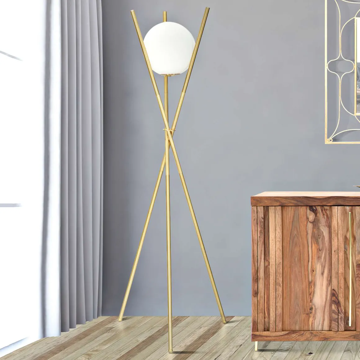 Lampade Da Terra > Dmora Lampada da Terra Bianco oro Necessaria 1 Lampadina Attacco e27, Interruttore Pedaliera - Fami Oro, Bianco