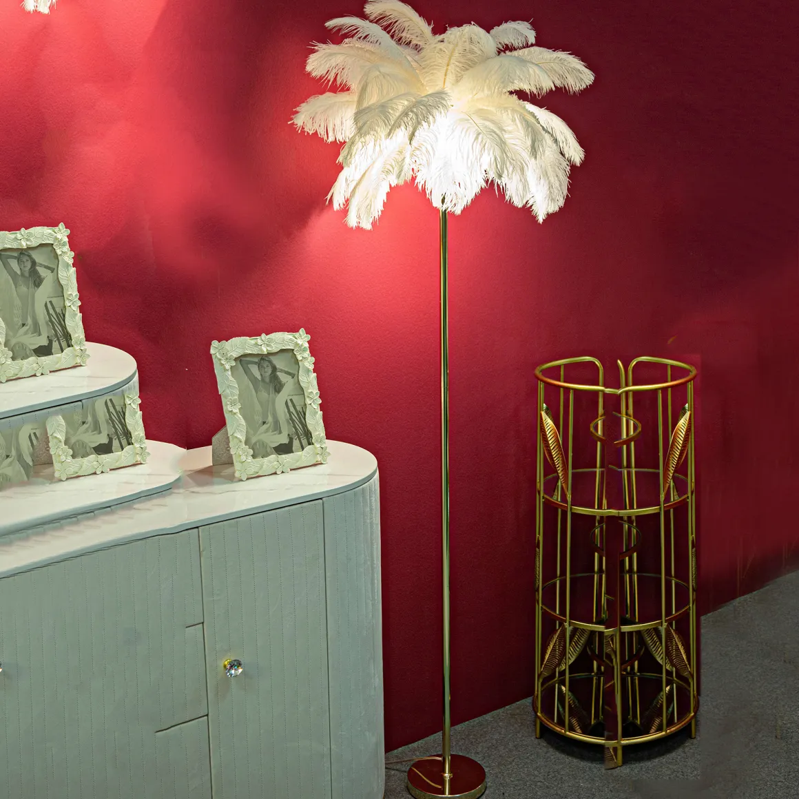 Lampade Da Terra > Dmora Lampada da Terra Bianco oro Necessarie 4 Lampadine Attacco e14, Interruttore Manuale - Antigu Oro, Bianco