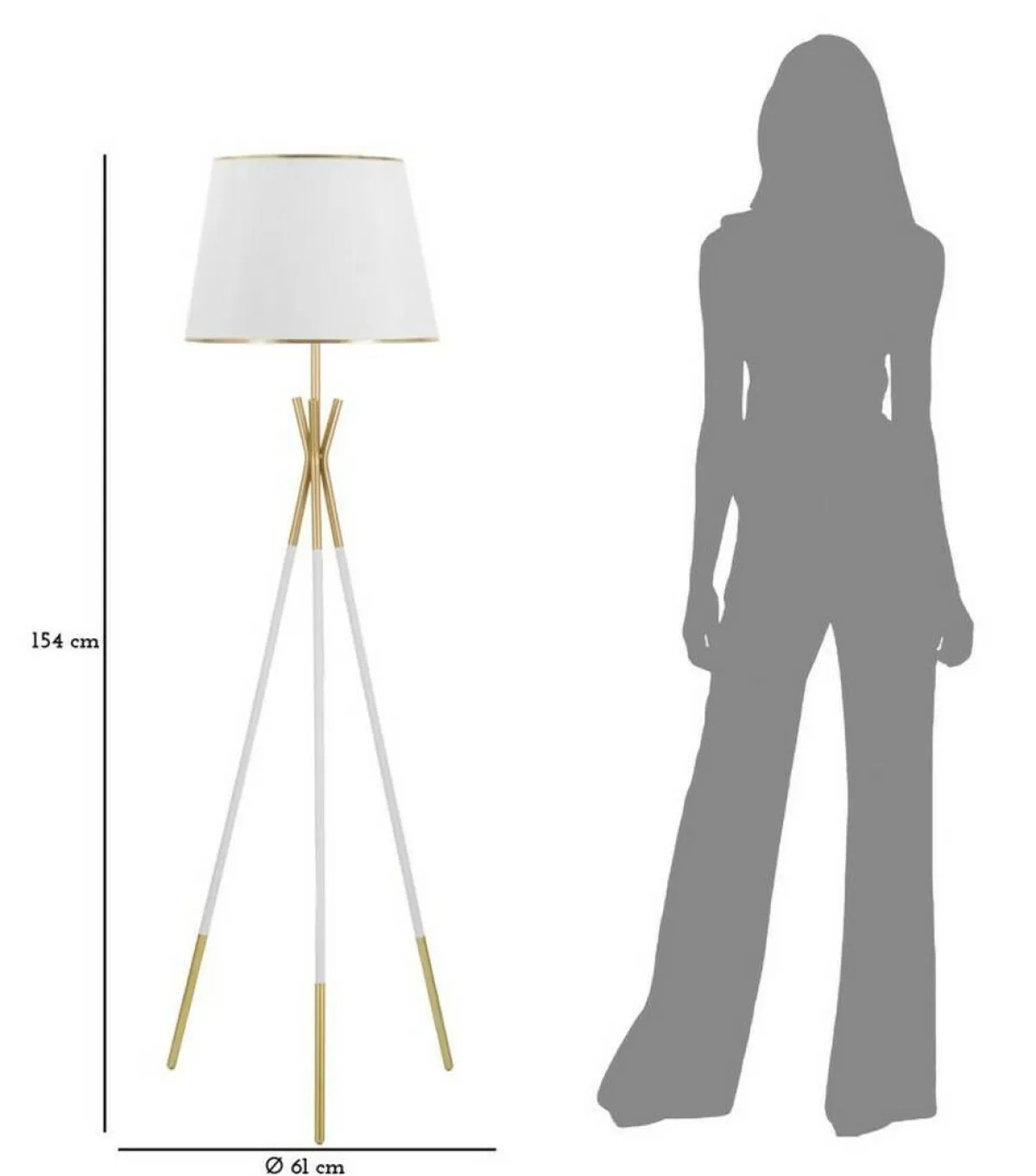 Lampade Da Terra > Dmora Lampada da terra Murales, 61x61 h154 cm, Bianco e Oro Oro, Bianco