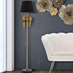 Lampade Da Terra > Dmora Lampada da Terra Nero oro Necessaria 1 Lampadina Attacco e27, Paralume - Dariha Oro, Nero