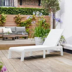 Sdraio > Dmora Lettino da giardino schienale regolabile 187x58cm - Shawinigan Bianco