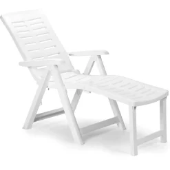 Lettino Prendisole Bianco Pieghevole con Poggiapiedi Peso Supportato 120 kg 60x60x109h cm, Schienale Regolabile Made in Italy - Henagar