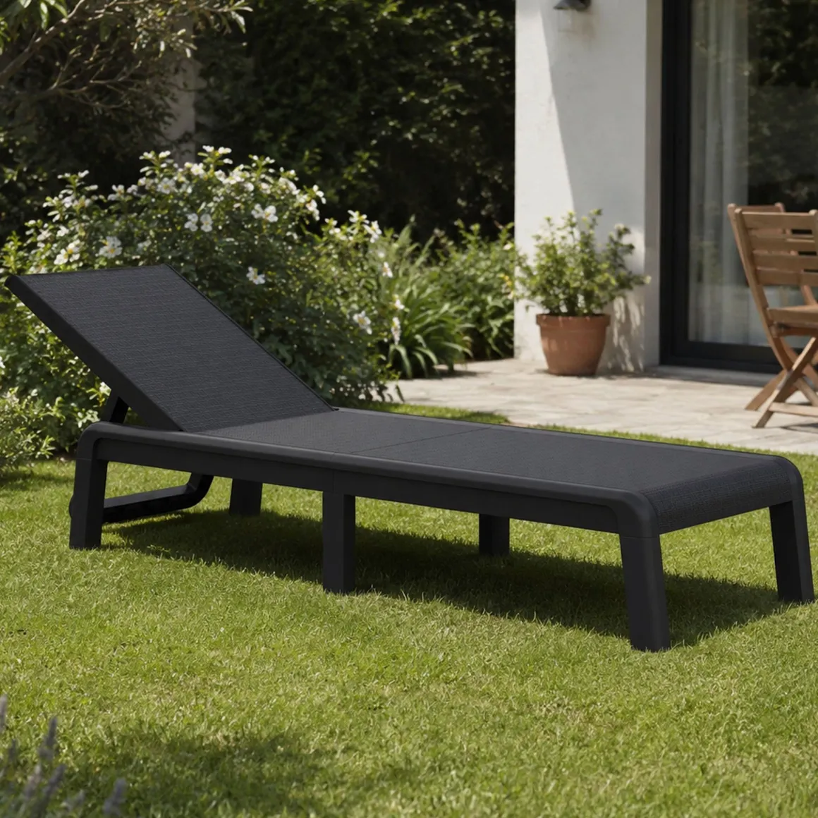 Lettino prendisole schienale regolabile 187x58cm antracite - Shawinigan