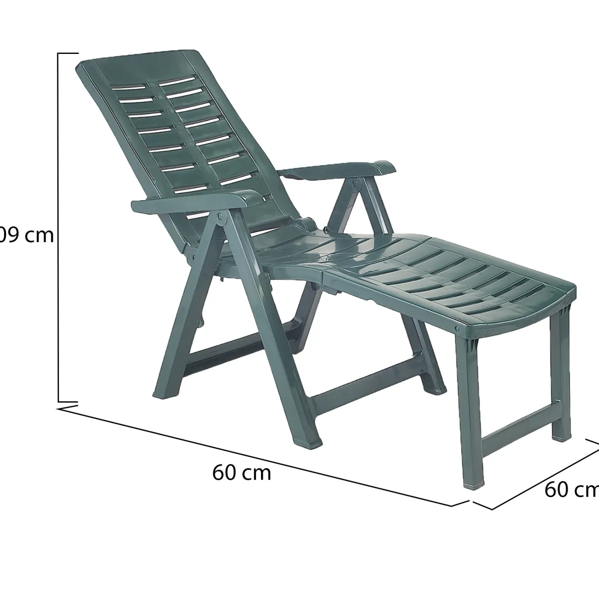 Sdraio > Dmora Lettino Prendisole Pieghevole con Poggiapiedi Peso Supportato 120 kg 60x60x109h cm, Schienale Regolabile Made in Italy - Henagar Verde