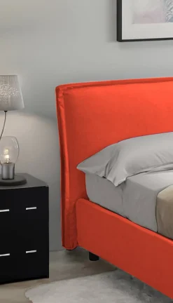Letto Alla Francese Arancione Materasso Incluso Sfoderabile, Contenitore Made in Italy - Brienza