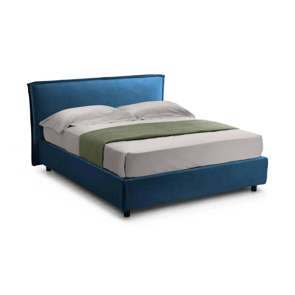 Letto Alla Francese blu Materasso Incluso Sfoderabile, Contenitore Made in Italy - Brienza