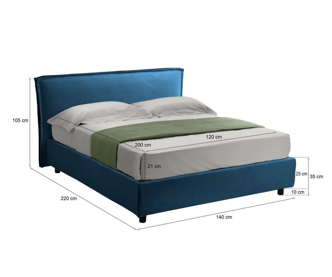 Letto Alla Francese blu Materasso Incluso Sfoderabile, Contenitore Made in Italy - Brienza