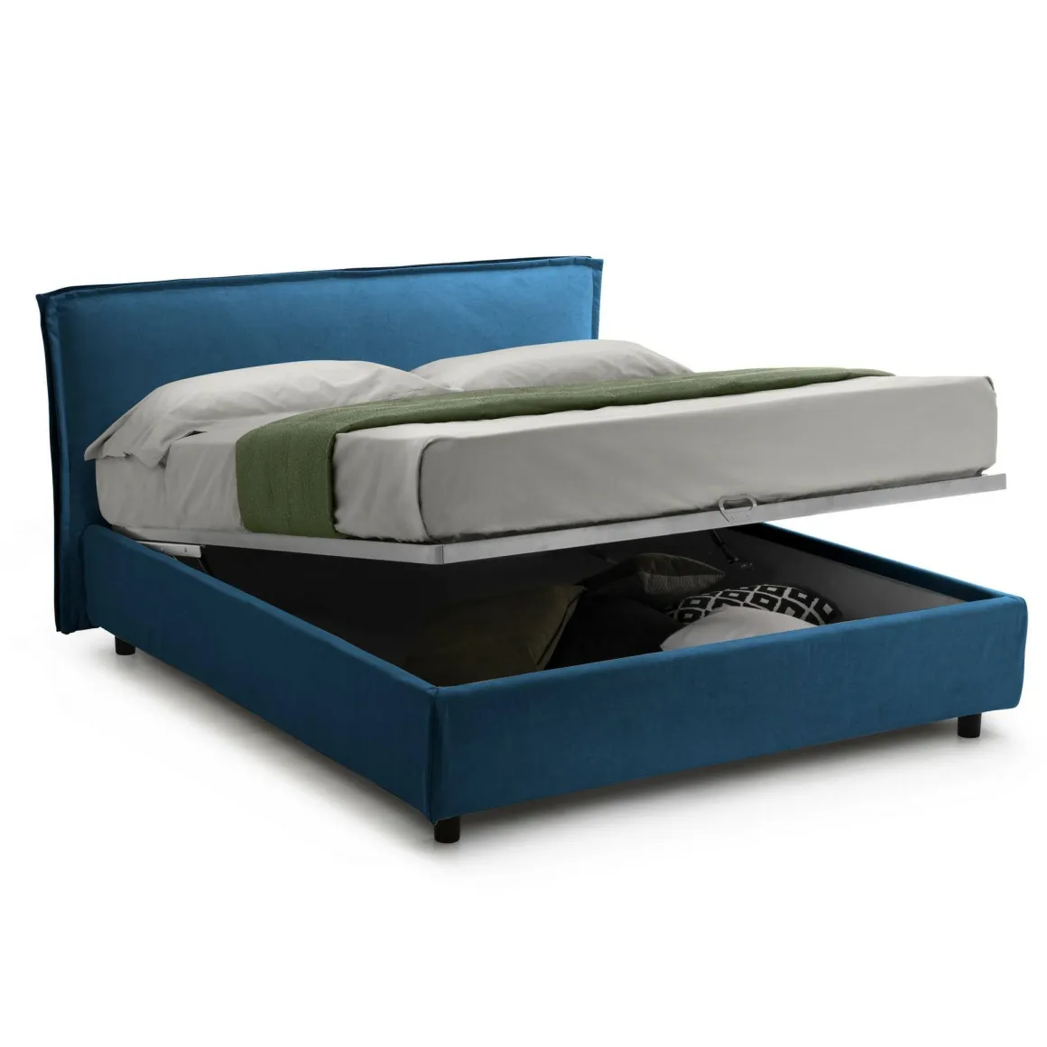 Letto Alla Francese blu Materasso Incluso Sfoderabile, Contenitore Made in Italy - Brienza