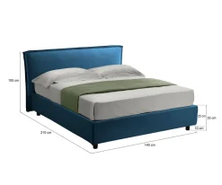 Letto Alla Francese blu Sfoderabile Contenitore, Dimensione Materasso 120x190 cm Made in Italy - Bronte