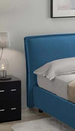 Letto Alla Francese blu Sfoderabile Contenitore, Dimensione Materasso 120x190 cm Made in Italy - Bronte