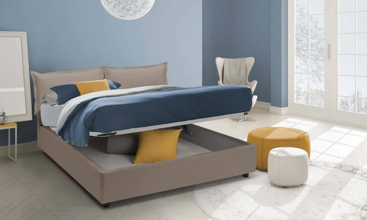 Letti Contenitore|Letti Alla Francese > Dmora Letto alla francese con materasso tortora 155x215cm - Arry Grigio Tortora