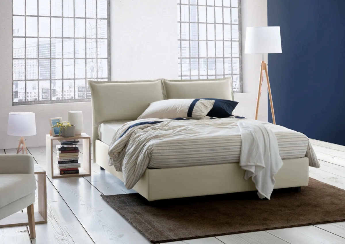 Letti Contenitore|Letti Alla Francese > Dmora Letto alla francese contenitore 155x205cm - Askari Beige