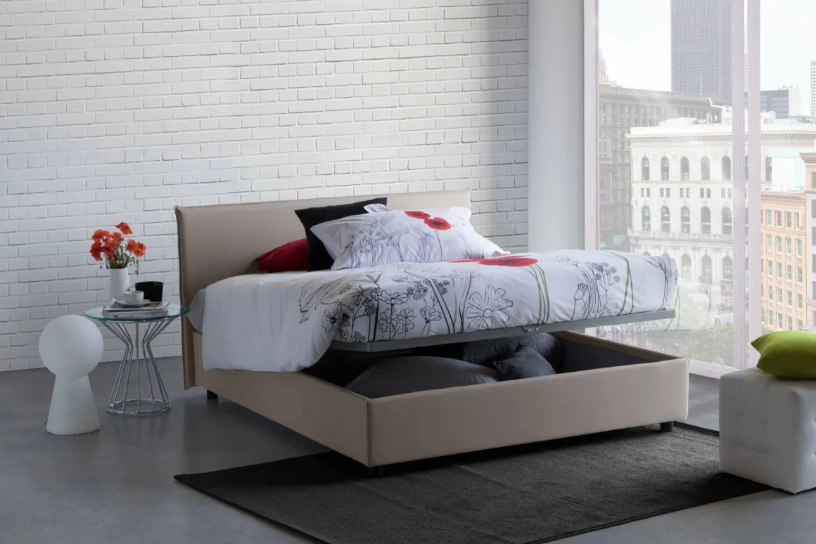 Letto alla francese contenitore tortora 155x205cm - Angelic