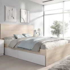 Letto alla francese design bianco e rovere 195x249cm - Iona