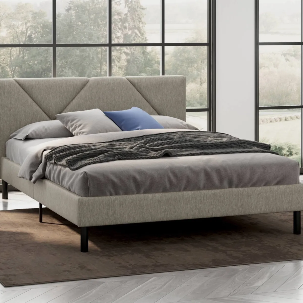 Letti Alla Francese > Dmora Letto alla francese design tortora 149x204cm - Ikelos Grigio Tortora