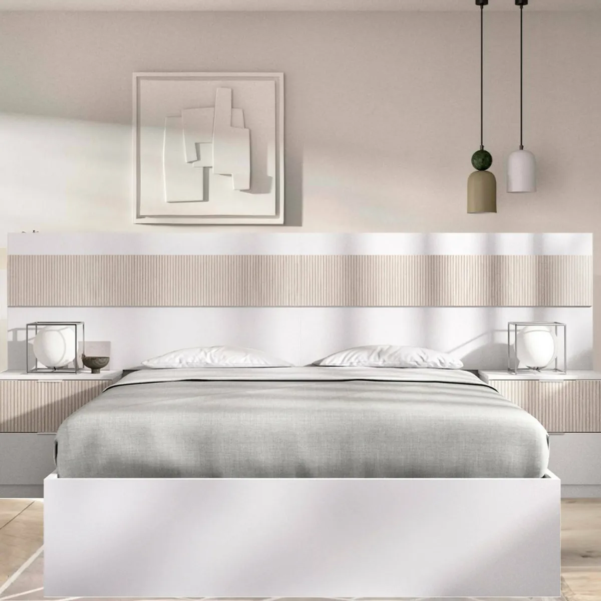 Letti Alla Francese > Dmora Letto alla francese elegante bianco e rovere 195x248cm - Bonnie Marrone, Bianco Rovere