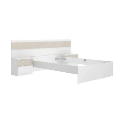Letti Alla Francese > Dmora Letto alla francese elegante bianco e rovere 195x248cm - Bonnie Marrone, Bianco Rovere