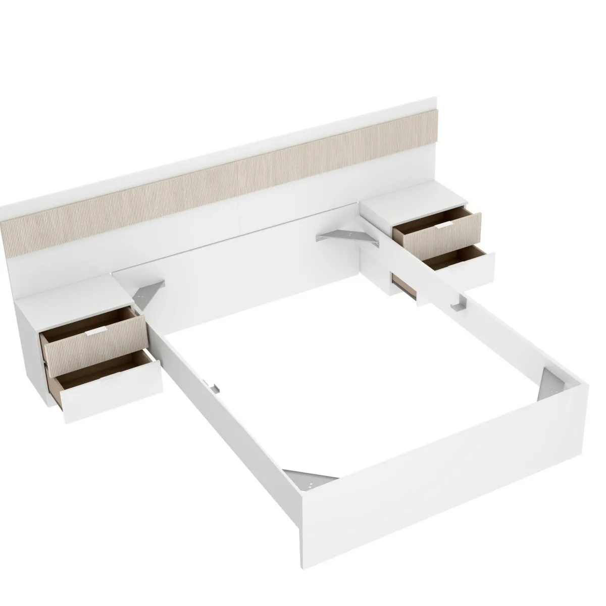 Letti Alla Francese > Dmora Letto alla francese elegante bianco e rovere 195x248cm - Bonnie Marrone, Bianco Rovere