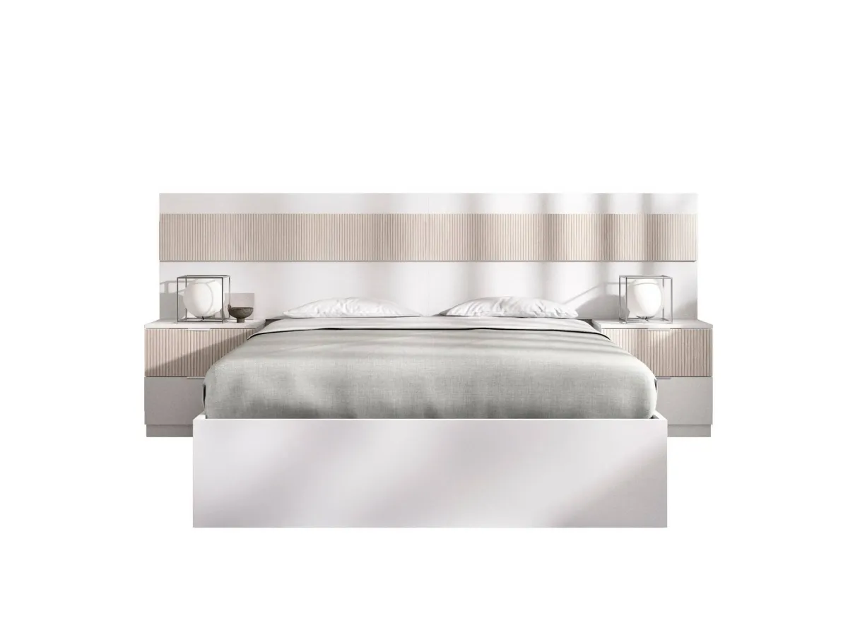 Letti Alla Francese > Dmora Letto alla francese elegante bianco e rovere 195x248cm - Bonnie Marrone, Bianco Rovere