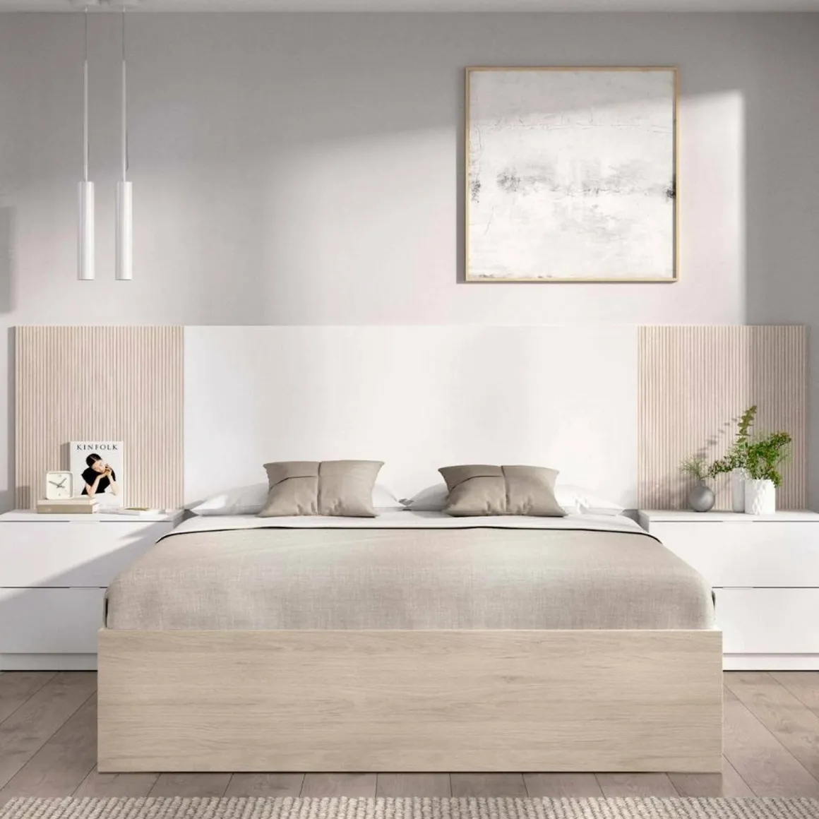 Letto alla francese elegante bianco e rovere 195x258cm - Zoagli