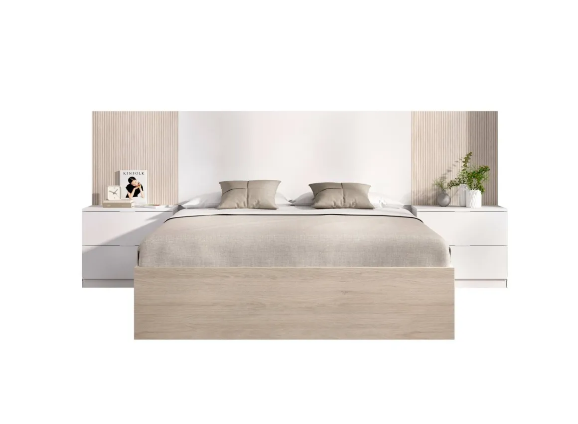 Letto alla francese elegante bianco e rovere 195x258cm - Zoagli