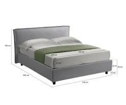 Letto Alla Francese Grigio Materasso Incluso Sfoderabile, Contenitore Made in Italy - Brienza