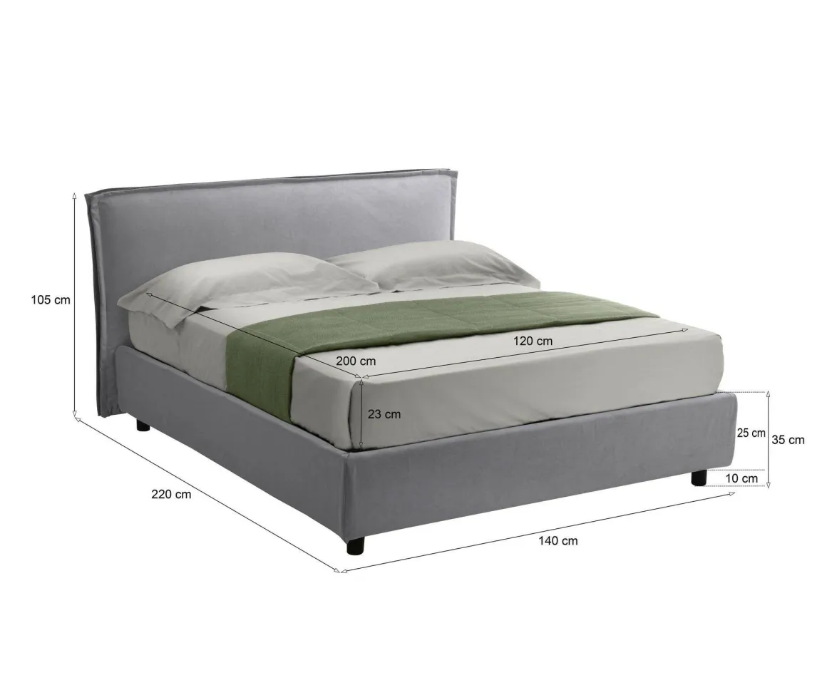Letto Alla Francese Grigio Materasso Incluso Sfoderabile, Contenitore Made in Italy - Brienza