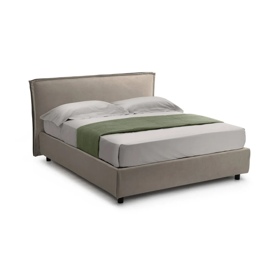 Letto Alla Francese Grigio Tortora Sfoderabile Contenitore, Dimensione Materasso 120x190 cm Made in Italy - Bronte